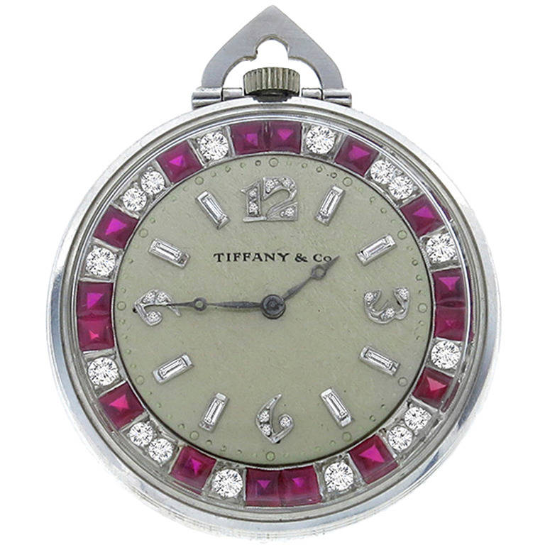 Rare Tiffany & Co. Diamond Ruby Platinum Pocket Watch