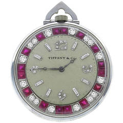 Rare Tiffany & Co. Diamond Ruby Platinum Pocket Watch 7