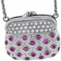 Lumiere Pink Sapphire White Gold Lady's Bag Pendant Necklace