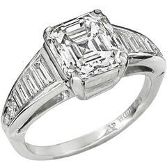 Stunning 3.01 Carat Asscher Cut Diamond Platinum Ring 8