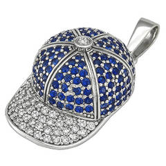 Sapphire Diamond White Gold Jockey Hat Pendant