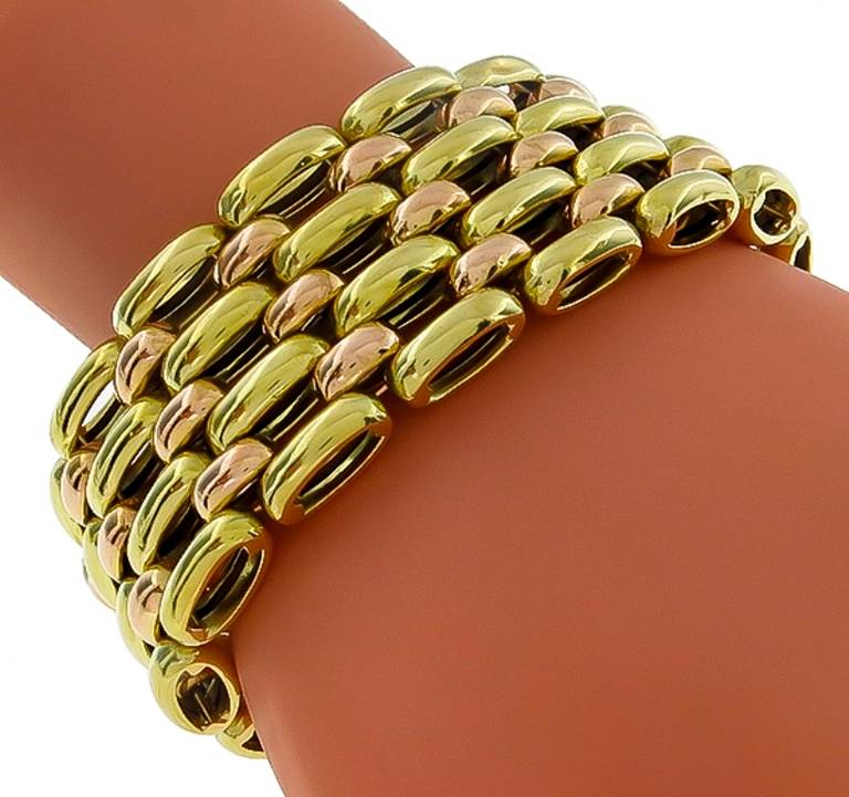 Made of 14k yellow & rose gold, this bracelet features a lovely geometric design and is stamped 585.

Inventory #69730AEBS