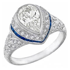 Art Deco Pear Shaped Sapphire Diamond Ring