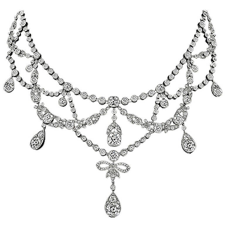 Edwardian French Diamond Platinum Necklace