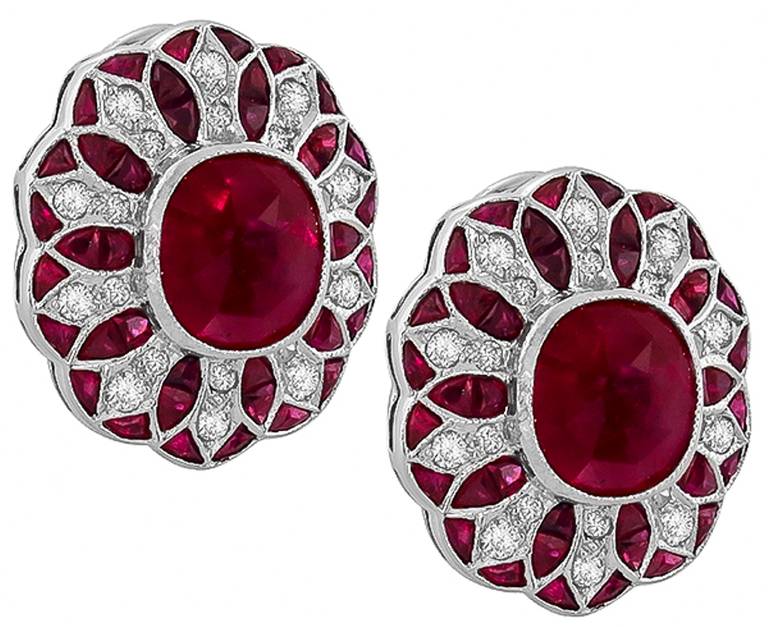 Ruby Diamond Gold Earrings In Excellent Condition In New York, NY