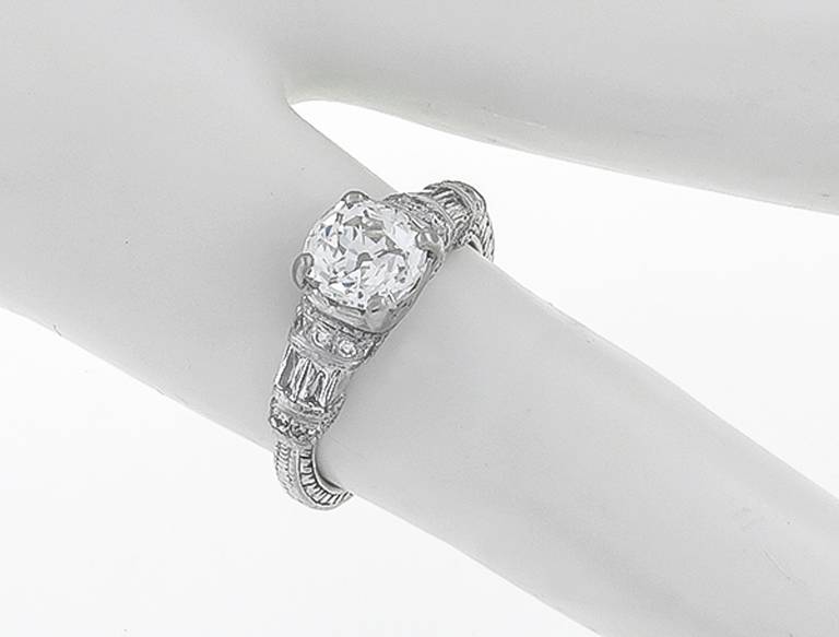Art Deco 1.10 Carat Old Mine Cut Diamond Engagement Ring