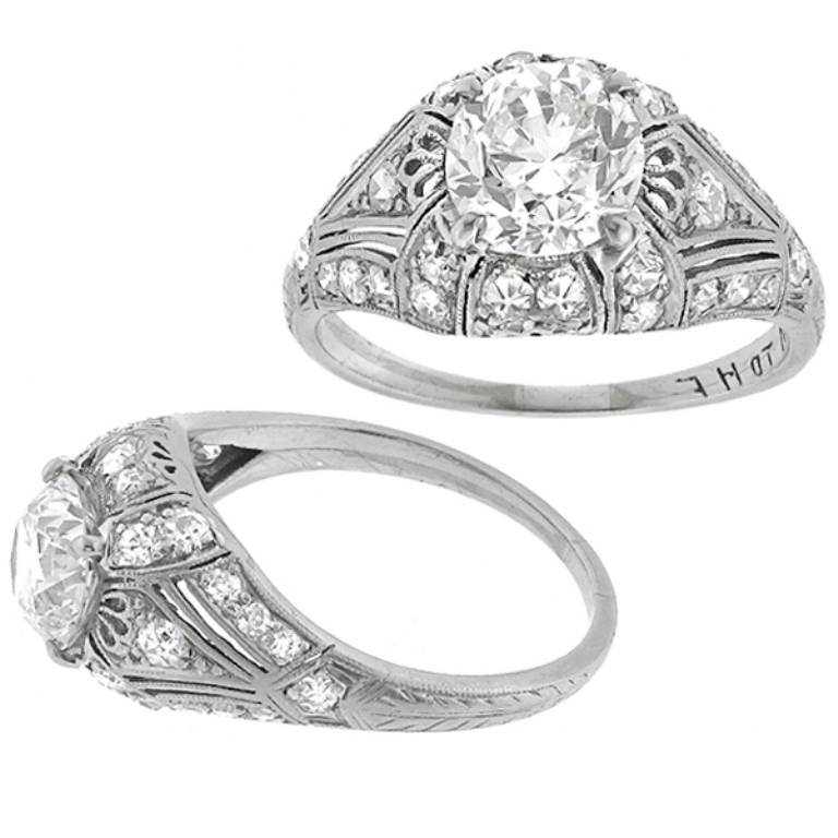 Edwardian Old European Cut Diamond Platinum Ring In Excellent Condition In New York, NY
