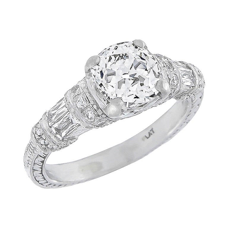 1.10 Carat Old Mine Cut Diamond Engagement Ring