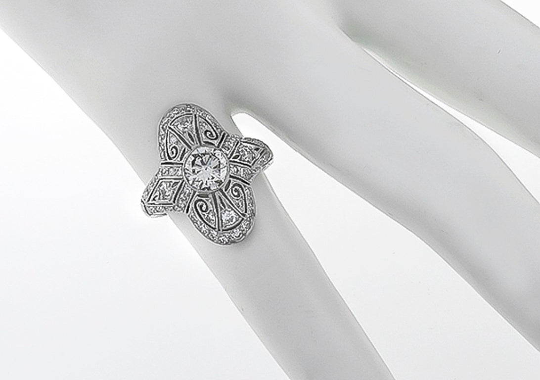 Women's Art Deco Diamond Platinum Ring For Sale