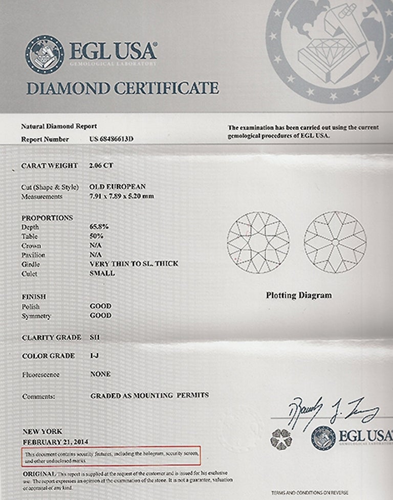 Edwardian 2.06 Carat Diamond Platinum Engagement Ring