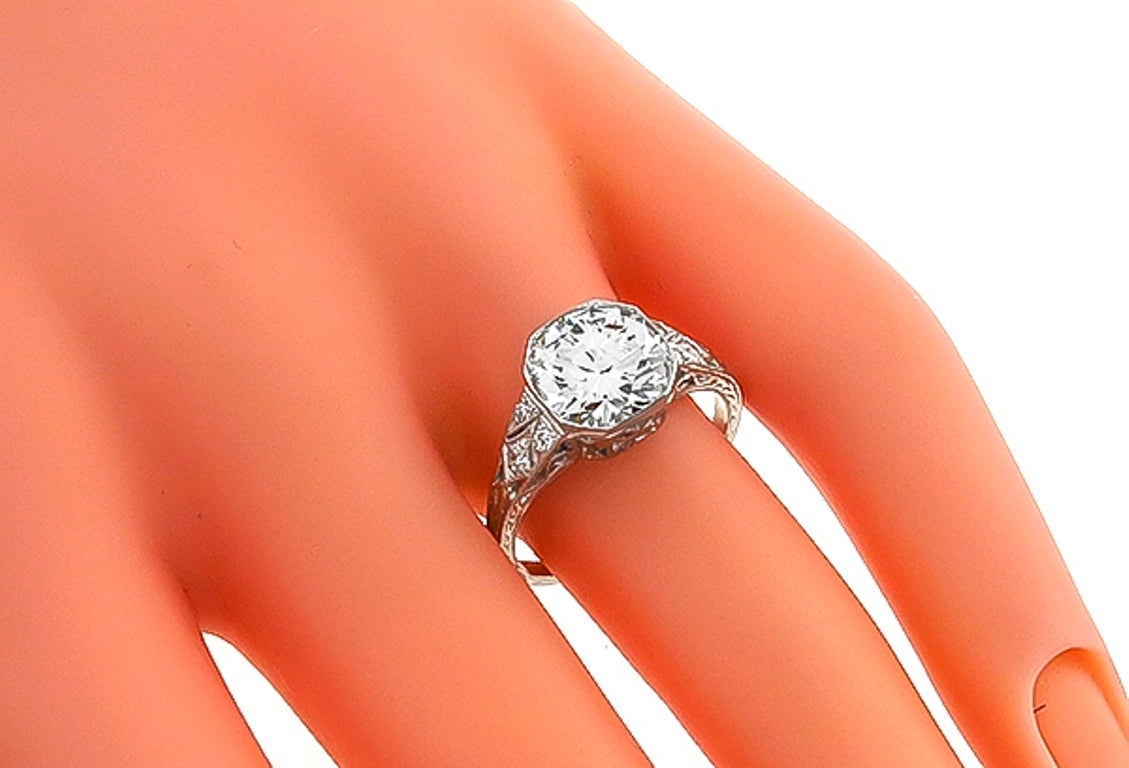 Edwardian Antique 2.30 Carat Diamond Platinum Engagement Ring For Sale