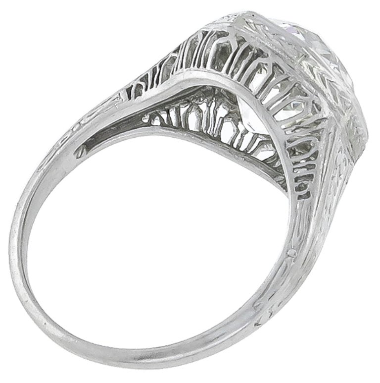 This platinum ring from the Art Deco era, centers an EGL certified old European cut diamond that weighs 3.93ct. and is graded I-J color with VS1 clarity.
The ring is size 5, and can be resized.
Accordingly, the UGS appraisal value of the center