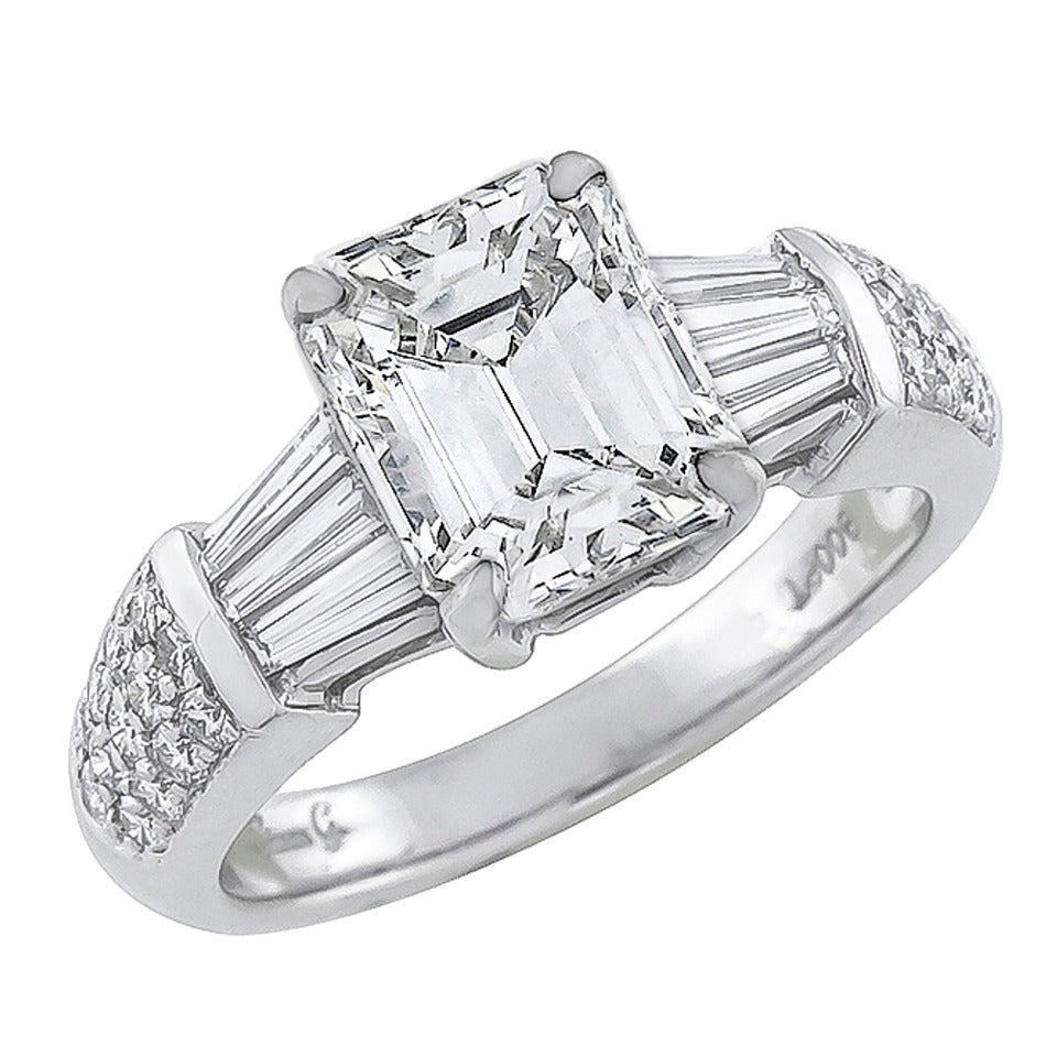 2.30 Carat Emerald Cut Diamond Platinum Ring