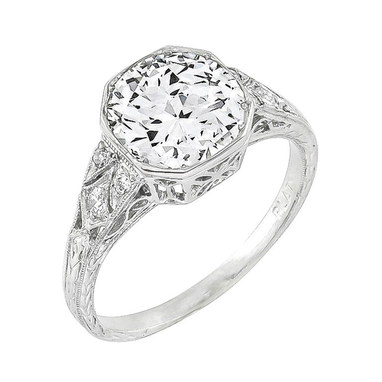Antique 2.30 Carat Diamond Platinum Engagement Ring For Sale