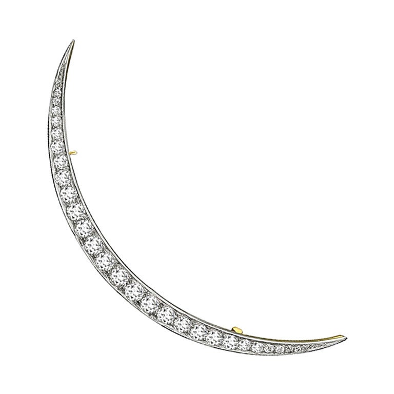 Stunning Vintage Tiffany & Co. Diamond Crescent Brooch