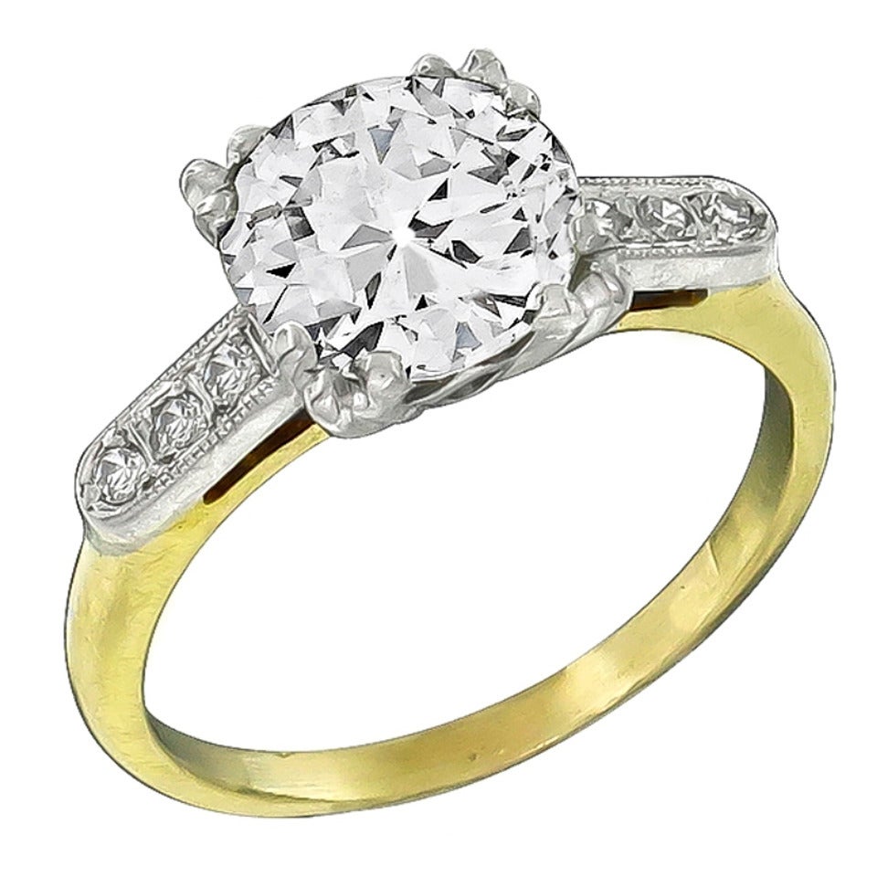 2.05 Carat Old Mine Cut Diamond Gold Engagement Ring