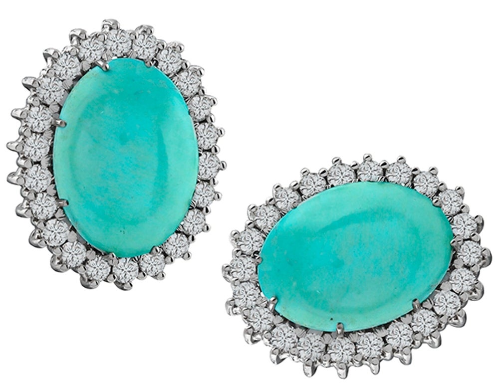 Contemporary Persian Turquoise Diamond Gold Ring and Earrings Set