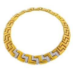 Greek Key Pattern Diamond Gold Necklace