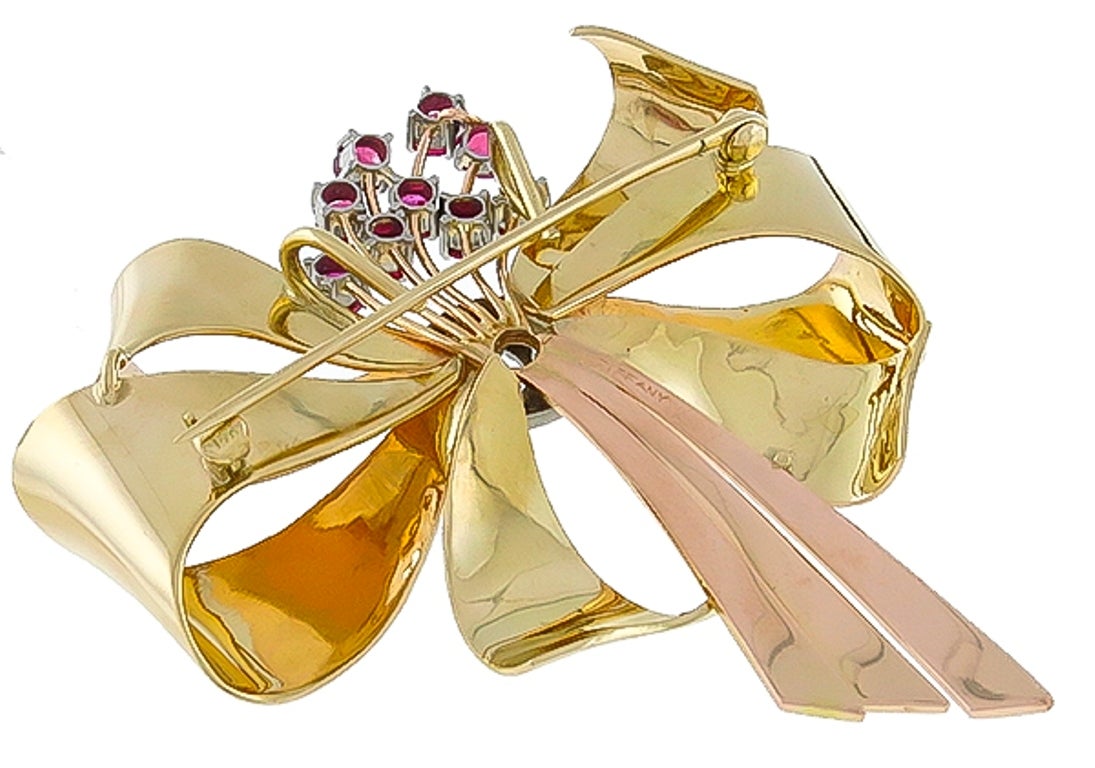 Women's Tiffany & Co. Ruby Diamond Two Tone Gold Pin