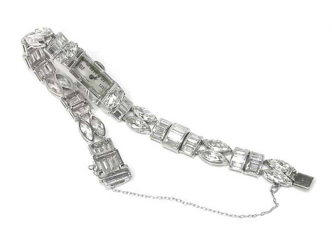 Ladies Platinum Diamond Bracelet Wristwatch In New Condition In New York, NY