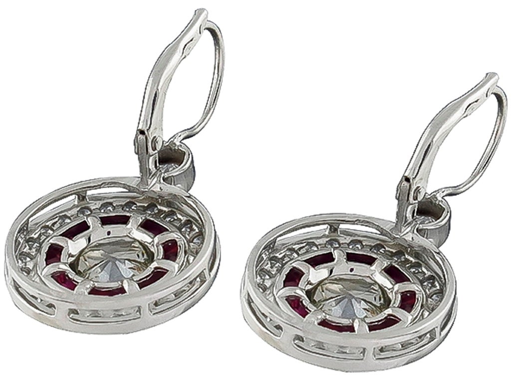 GIA Cert 2.12 Carat Diamond Ruby Gold Target Earrings For Sale at 1stdibs