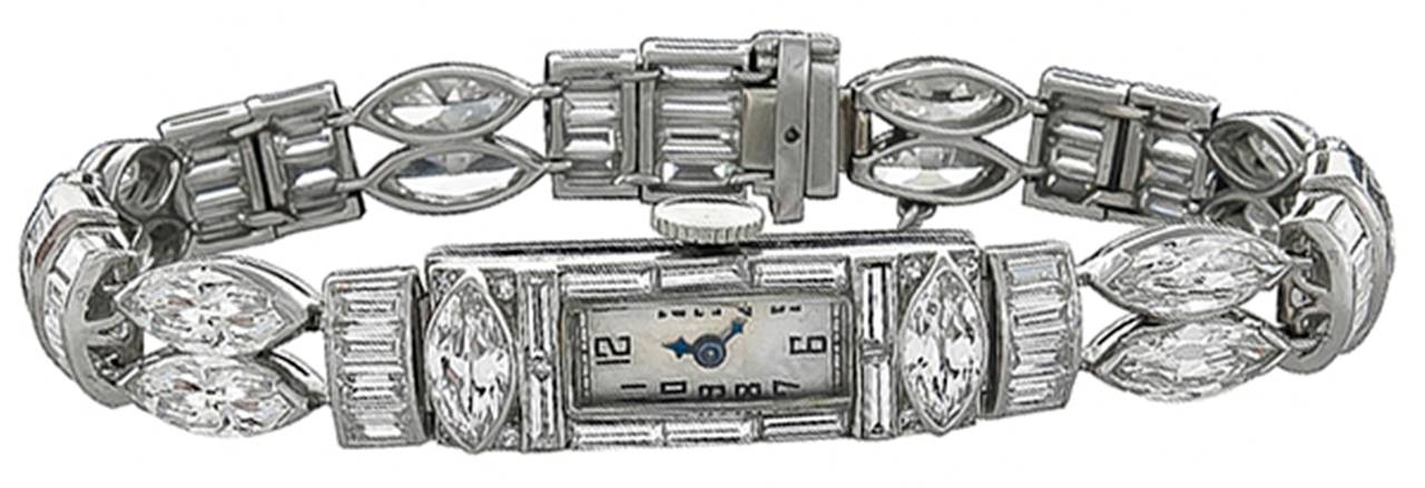 Art Deco Ladies Platinum Diamond Bracelet Wristwatch