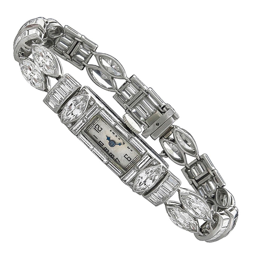 Ladies Platinum Diamond Bracelet Wristwatch