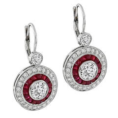 GIA Cert 2.12 Carat Diamond Ruby Gold Target Earrings 9