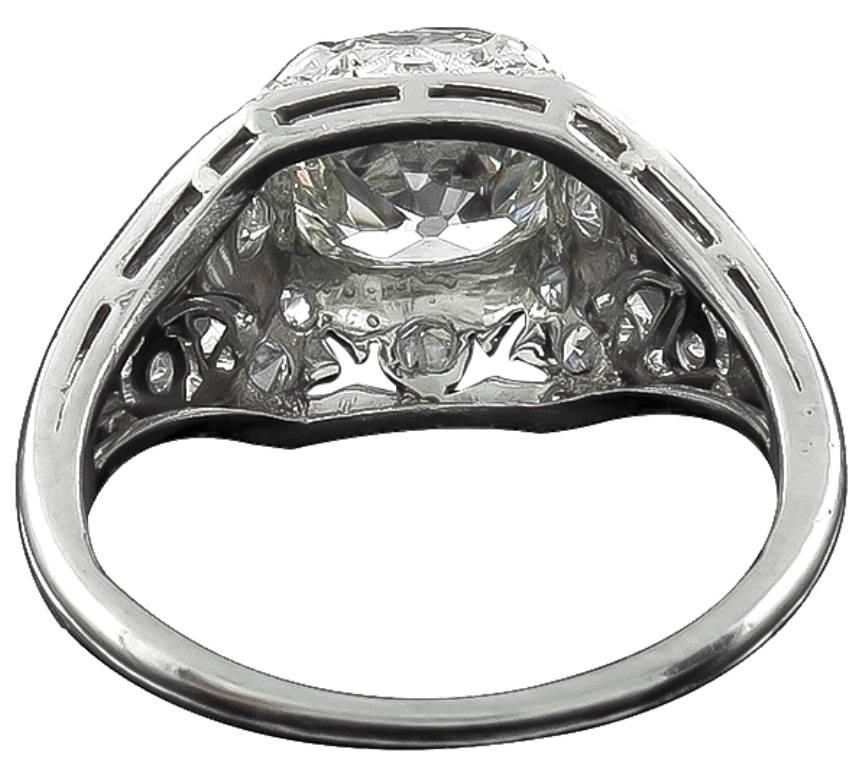 Round Cut 2.03 Carat Old Mine Brilliant Cut Diamond Platinum Engagement Ring  For Sale