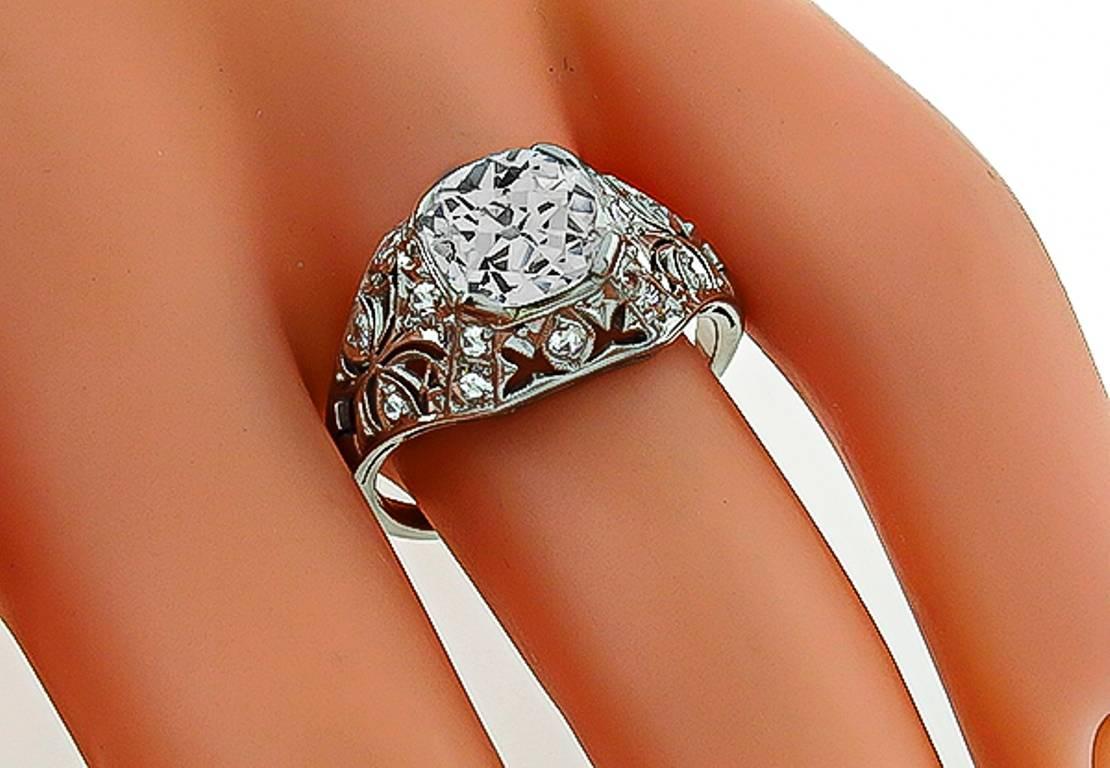 Round Cut 2.03 Carat Old Mine Brilliant Cut Diamond Platinum Engagement Ring  For Sale