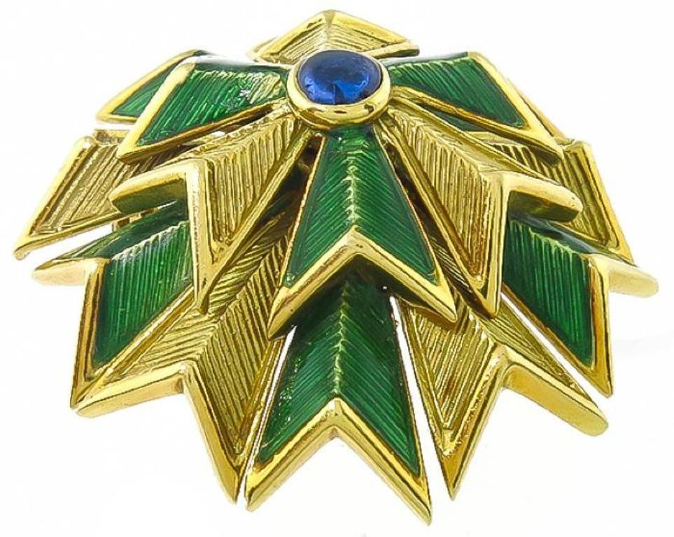 Tiffany & Co. Cabochon  Sapphire Enamel Gold Pin In New Condition In New York, NY