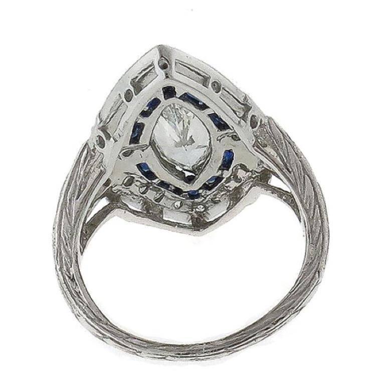 Round Cut 1.18 Carat Marquise Cut Diamond Sapphire Ring