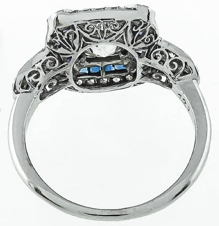 Women's Art Deco 1.27ct. Cushion Cut Diamond Sapphire Ring