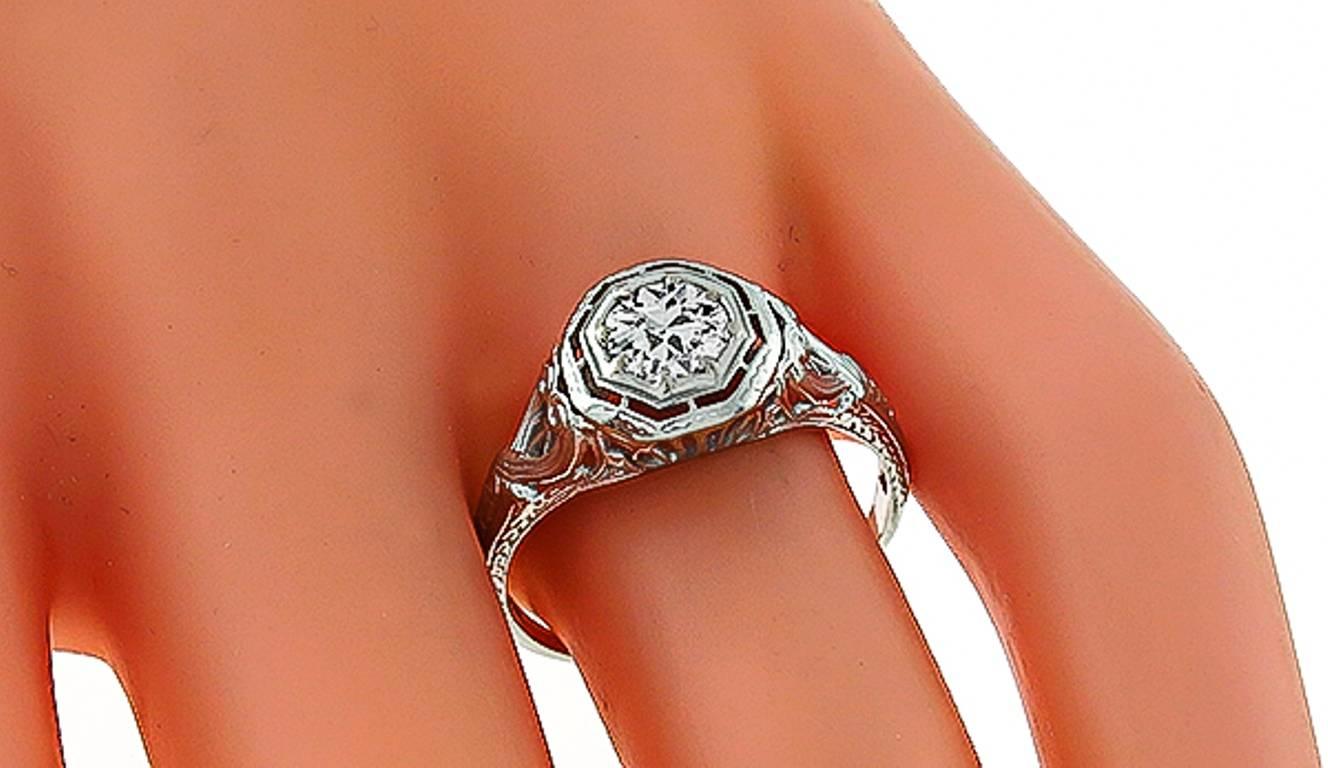 Women's Edwardian Old Mine Cut Diamond White Gold Engagement Ring For Sale