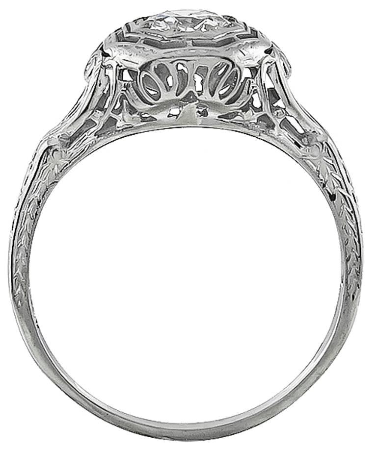 Edwardian Old Mine Cut Diamond White Gold Engagement Ring In New Condition For Sale In New York, NY