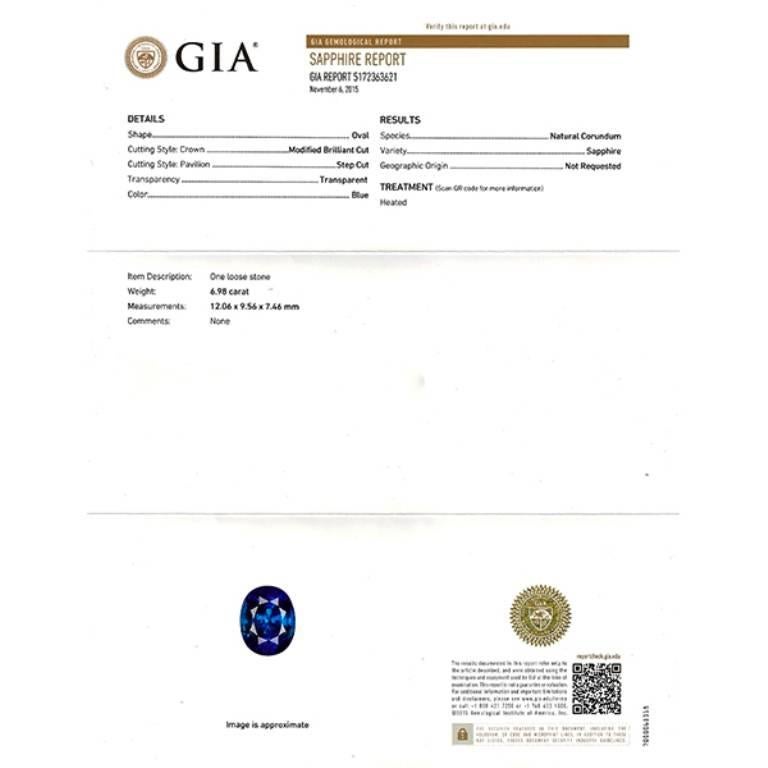 Women's Stunning GIA Cert 6.98 Carat Sapphire Diamond Platinum Engagement Ring