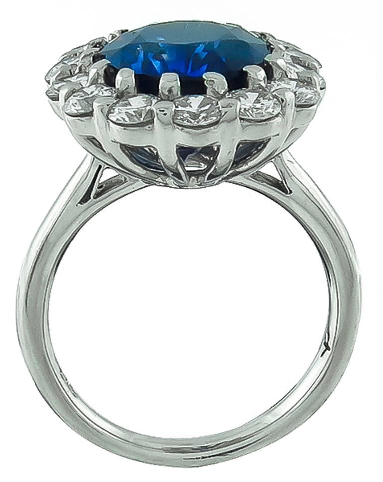 Stunning GIA Cert 6.98 Carat Sapphire Diamond Platinum Engagement Ring In Excellent Condition In New York, NY