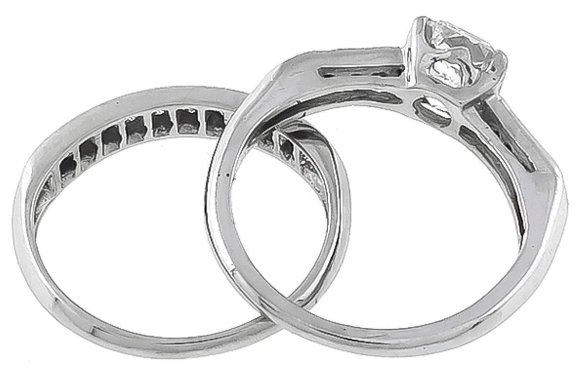 Women's Diamond platinum Engagement Ring and  Wedding Band Set