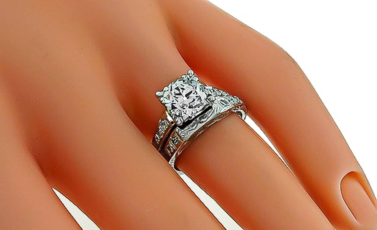 Old European Cut Antique Diamond platinum Engagement Ring and Wedding Band Set