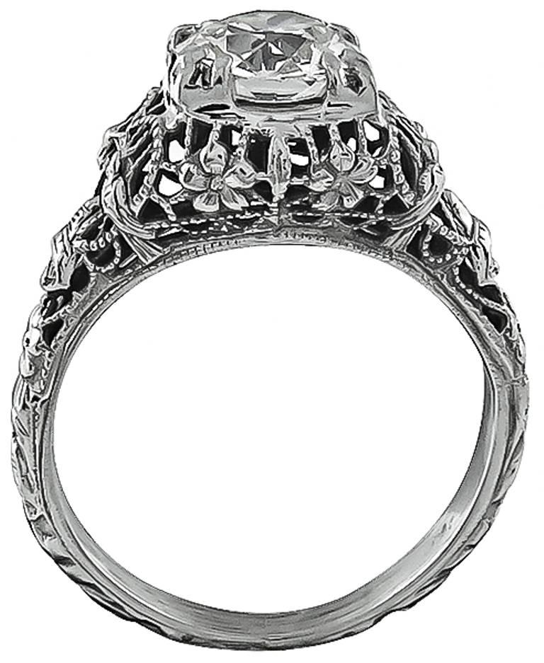 Edwardian Antique 0.95ct. White Gold Engagement Ring For Sale