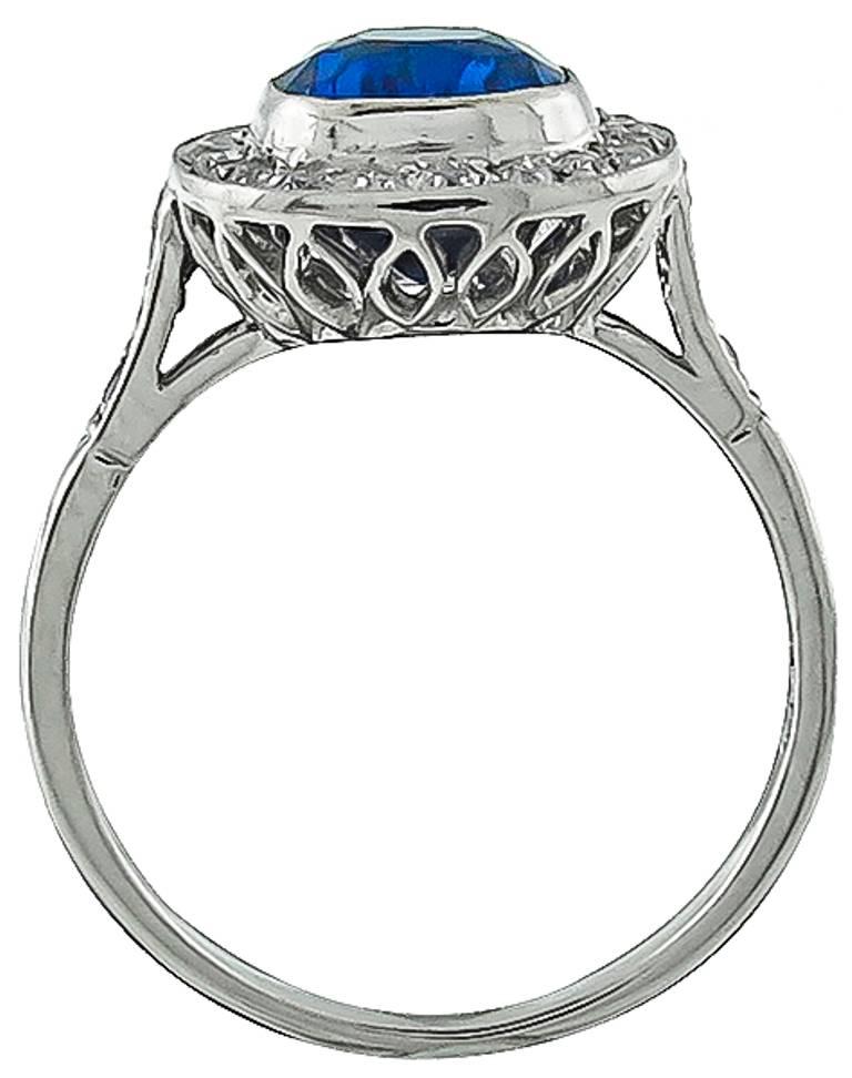 Women's Amazing 3.12 Carat Natural Sapphire Diamond platinum Engagement Ring For Sale