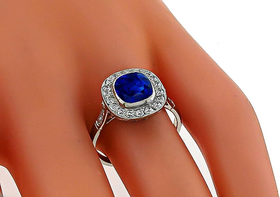 Amazing 3.12 Carat Natural Sapphire Diamond platinum Engagement Ring In New Condition For Sale In New York, NY