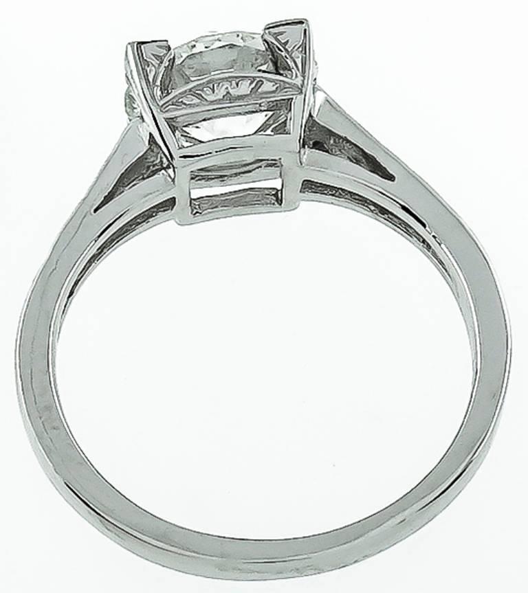 This stunning platinum ring is centered with a sparkling GIA certified old mine cut diamond that weighs 1.64ct. graded J color with SI1 clarity. The ring is stamped PLAT and weighs 3.9 grams.
It is size 5 1/4, and can be resized.

Inventory