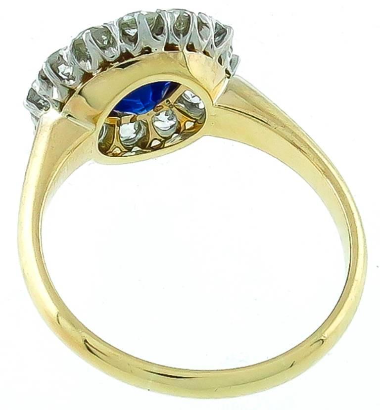 Victorian Antique 1.40ct. Sapphire Old Mine Cut Diamond Cluster Ring
