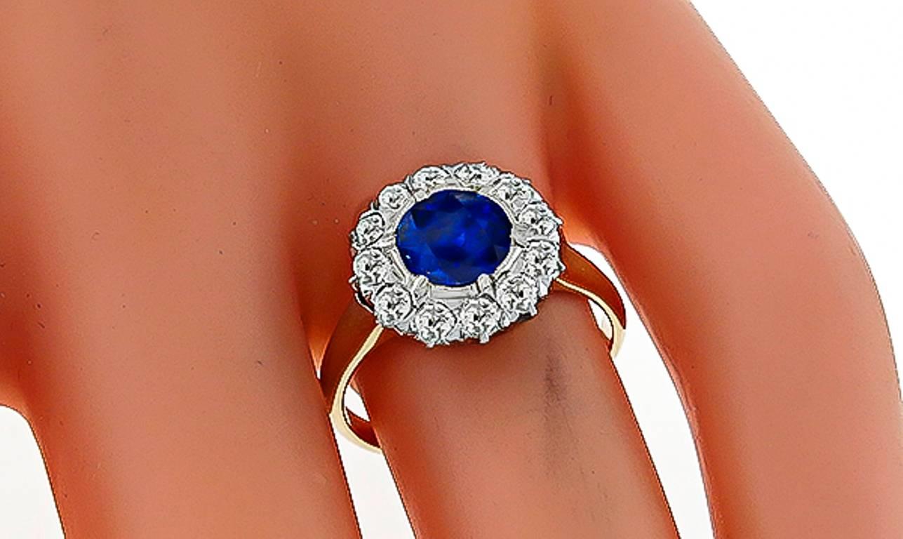 Antique 1.40ct. Sapphire Old Mine Cut Diamond Cluster Ring In Excellent Condition In New York, NY