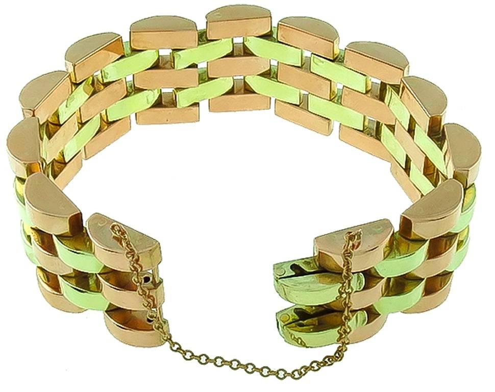 Retro Retro Zweifarbiges Gelb-Roségold-Armband im Zustand „Neu“ im Angebot in New York, NY