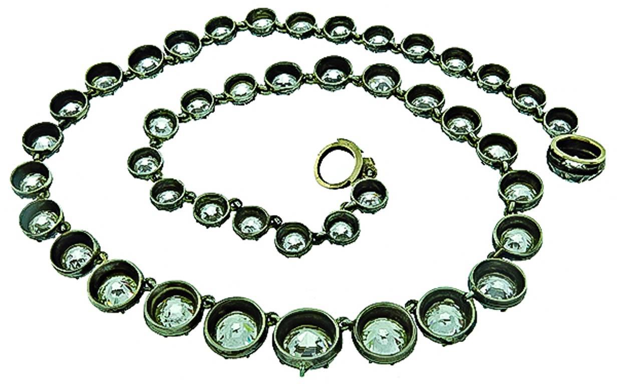 Early Victorian Breathtaking Georgian Old Mine Cut Diamond Silver and Gold Necklace For Sale