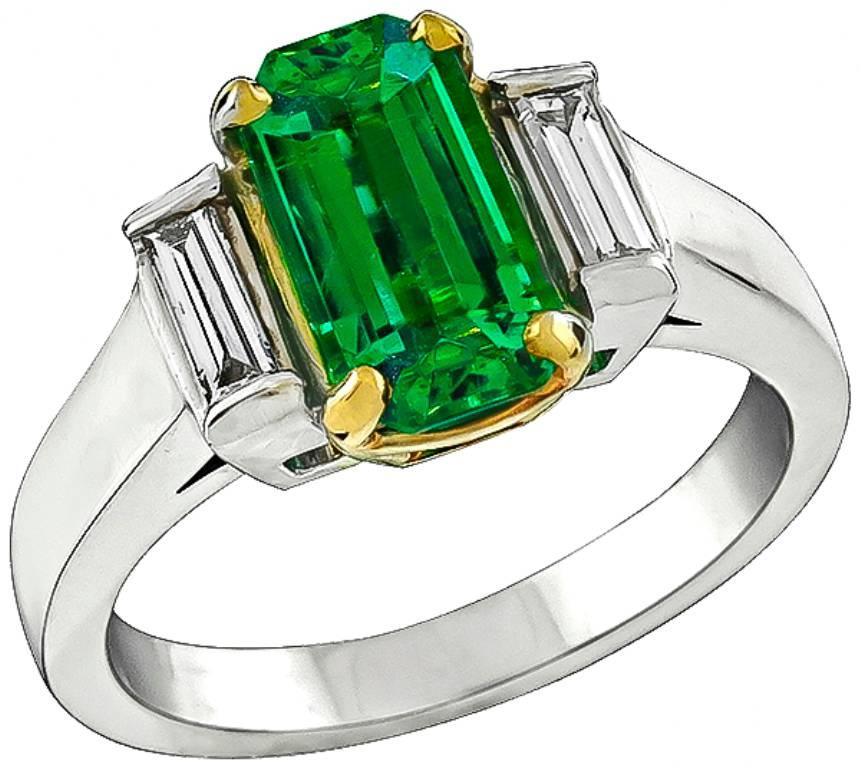 1.08 Carat Emerald Diamond Platinum Engagement Ring In Excellent Condition In New York, NY