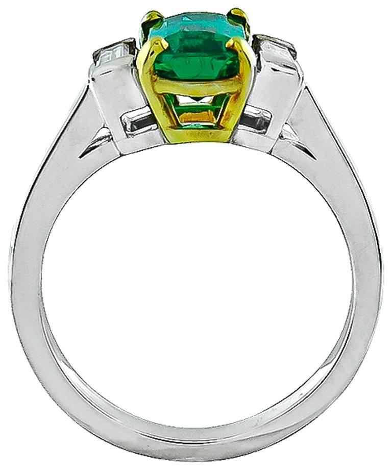 Women's 1.08 Carat Emerald Diamond Platinum Engagement Ring