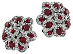 Magnifiques boucles d'oreilles grappes en or avec rubis et diamants